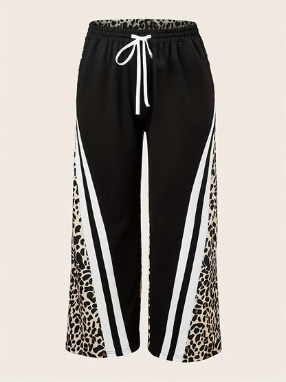 Pantalones Anchos con Estampado de Leopardo para Mujer – Pantalones de Verano Casuales con Cordón