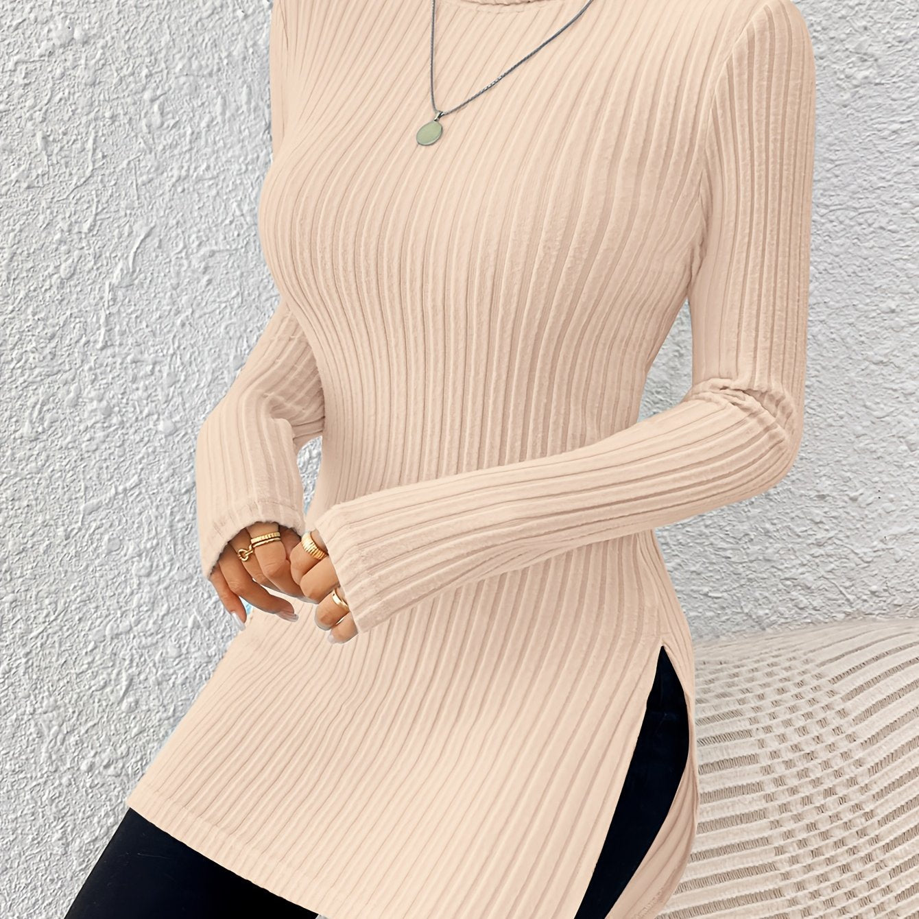 Top de cuello alto elegante para mujer – Tejido suave de manga larga y cuello alto