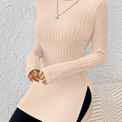 Top de cuello alto elegante para mujer – Tejido suave de manga larga y cuello alto