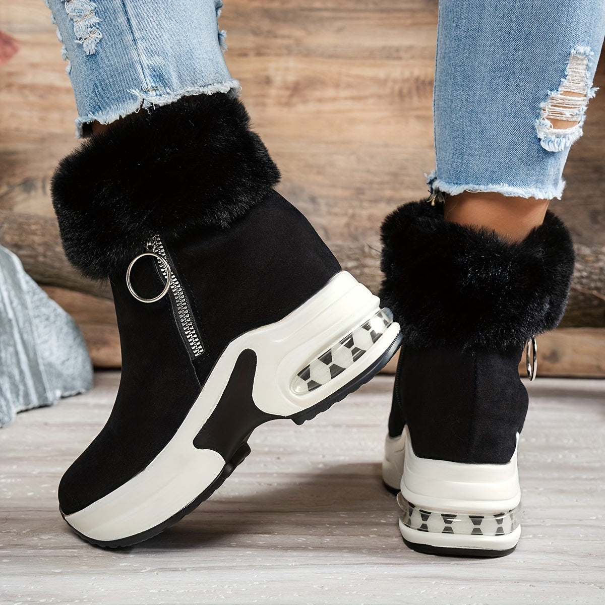 Women’s Platform Ankle Boots – Plush Lined Winter Zip Shoes