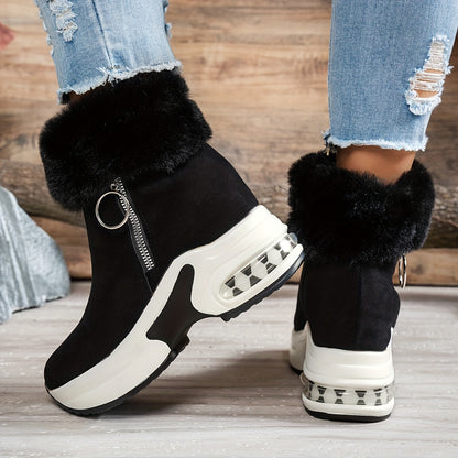 Women’s Platform Ankle Boots – Plush Lined Winter Zip Shoes
