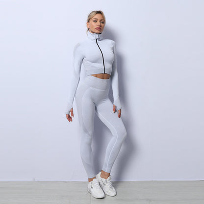 Conjunto de yoga sin costuras de 3 piezas Loom & Soul para mujer – Sujetador deportivo, top corto y leggings, conjunto de gimnasio de secado rápido