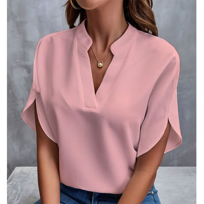 Loom & Soul™ Blusa de Gasa con Cuello en V – Top Elegante de Manga Corta para Verano para Mujer