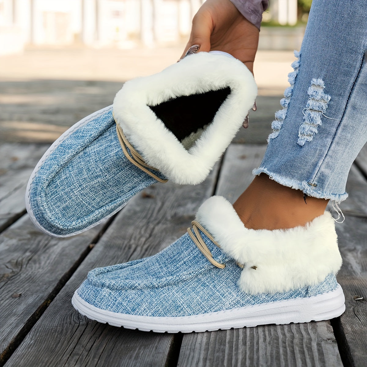 Mocassins à enfiler pour femmes – Chaussures d'hiver décontractées chaudes et antidérapantes avec semelle en EVA