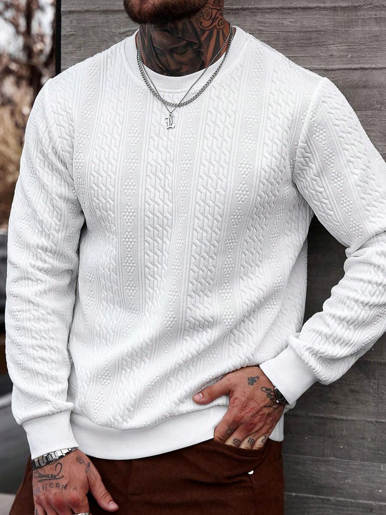Sudadera con capucha y cuello redondo Jacquard para hombre – Parte superior ligera de corte holgado