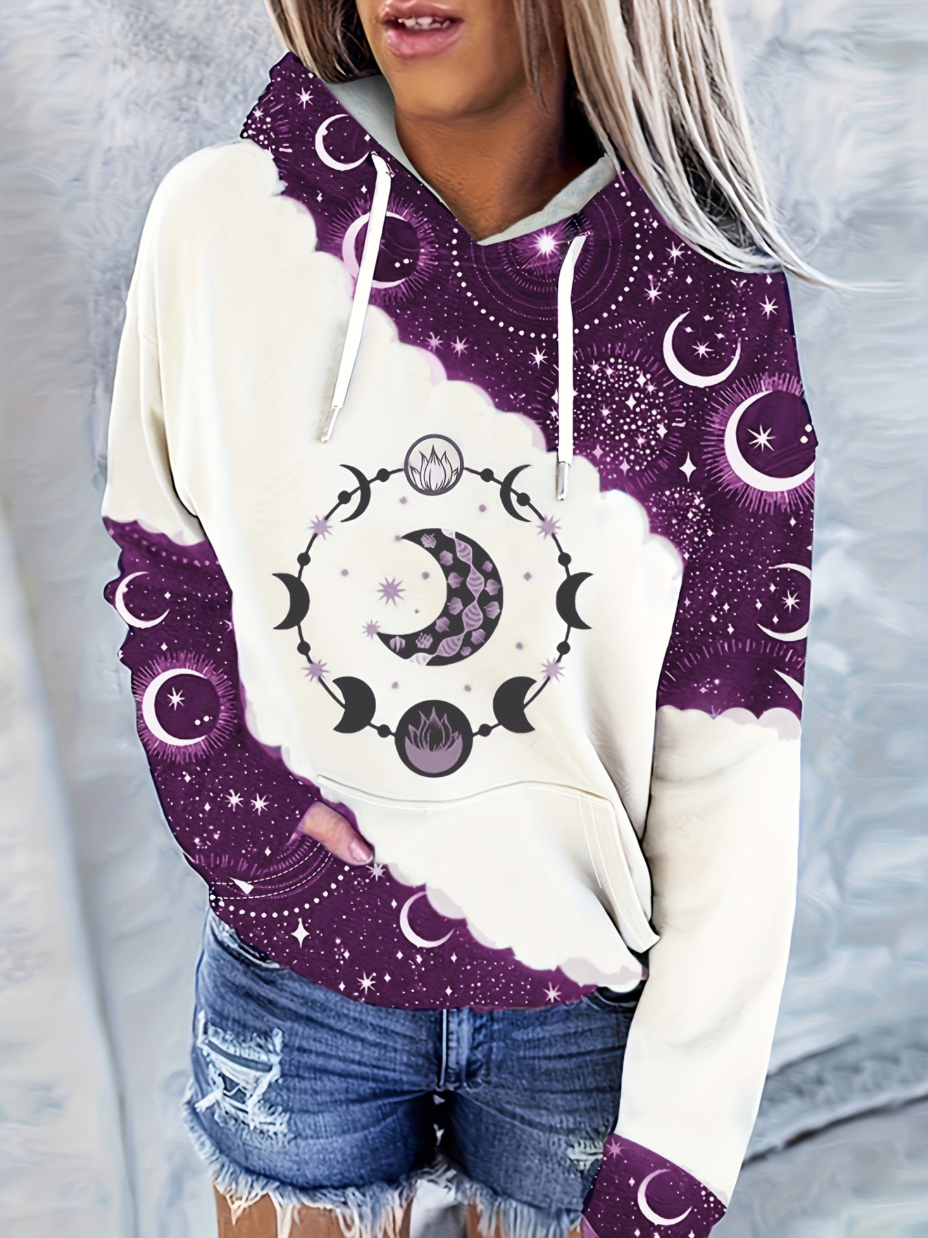 Sudadera con capucha celestial estilo boho chic – Sudadera de mujer verde con luna del zodiaco