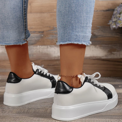 Zapatillas Retro con Cordones Loom & Soul™ – Zapatos de Caminar de PU para Mujer con Elevación Cómoda de 3–5CM y Suela de Goma