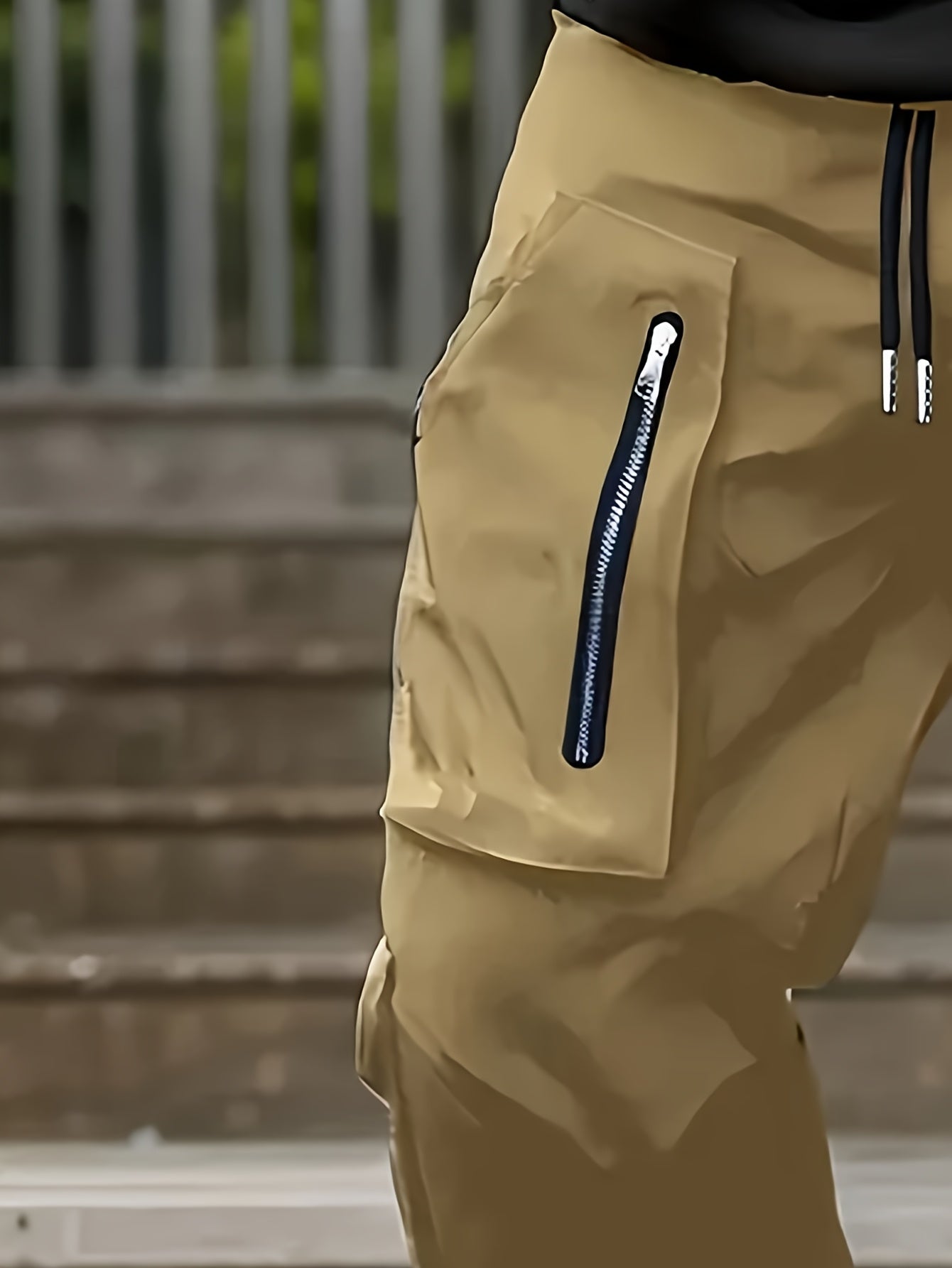 Pantalones cargo negros para hombre – Joggers sueltos multiziper para exteriores, para primavera/otoño