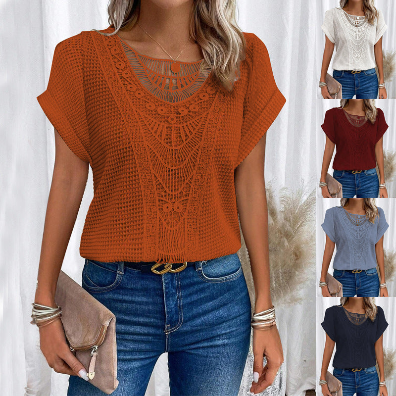 T-shirt ajouré Loom & Soul™ Summer – Haut à manches courtes style ethnique pour femme