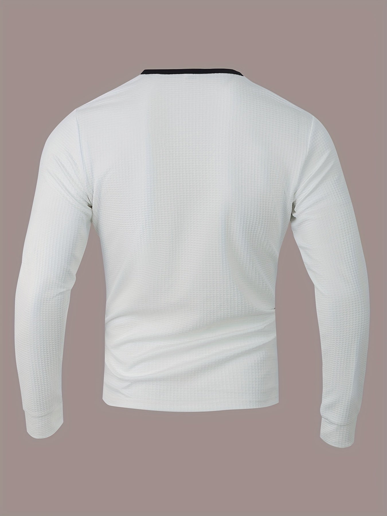 Chemise Henley gaufrée pour homme – Haut boutonnée toutes saisons blanc et noir