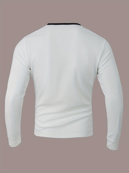 Chemise Henley gaufrée pour homme – Haut boutonnée toutes saisons blanc et noir