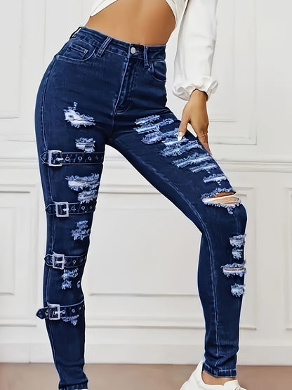 Jean skinny déchiré – Denim bleu foncé très extensible