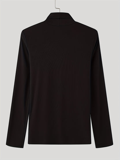 Camiseta de cuello alto ajustada para hombre - Camisa de punto con detalle de botones