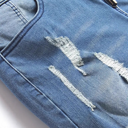 Pantalones vaqueros rectos rasgados para hombre – Pantalones vaqueros elásticos de estilo urbano