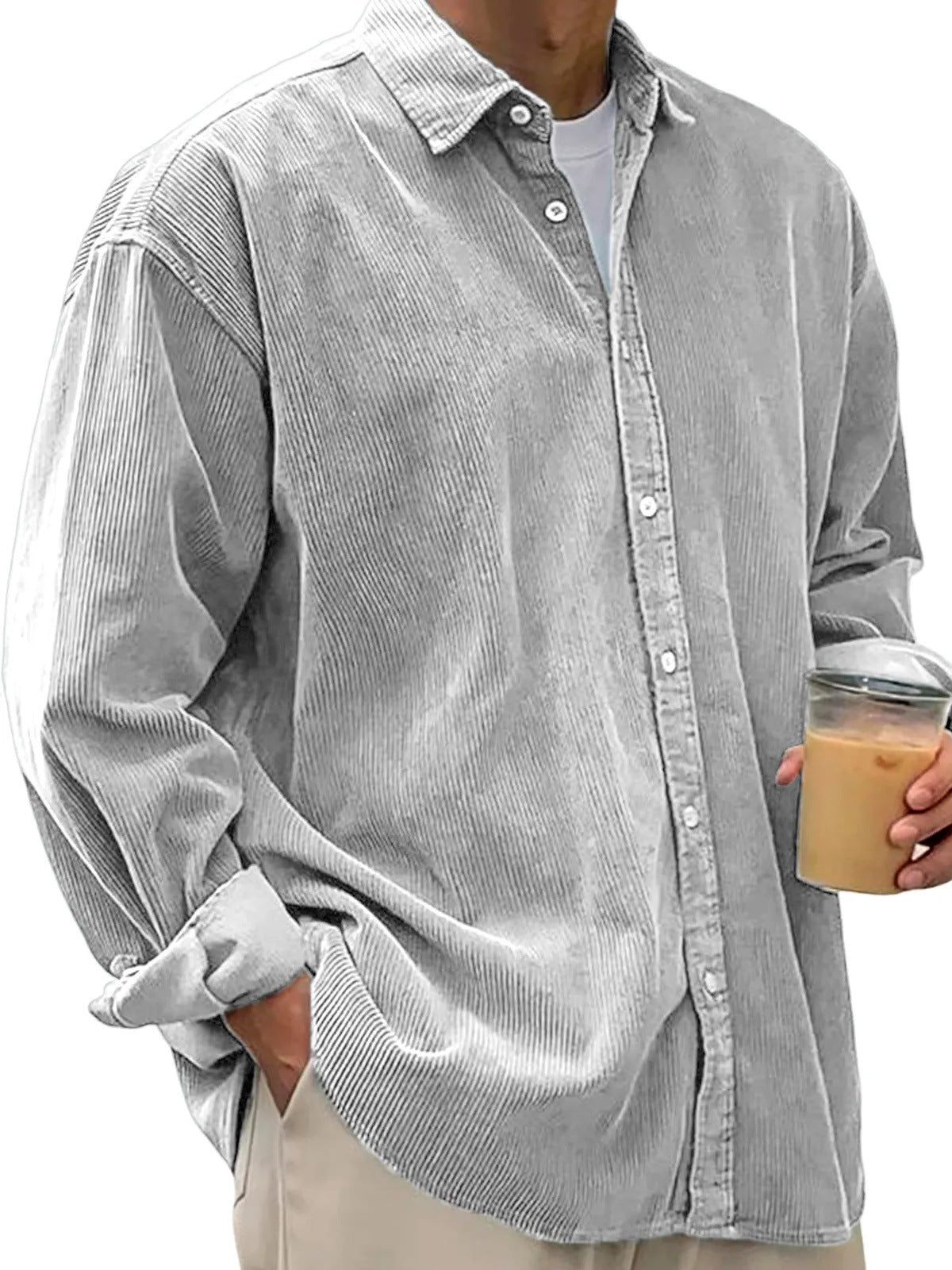 Chaqueta de Pana para Hombre – Abrigo Casual de Otoño de Corte Holgado