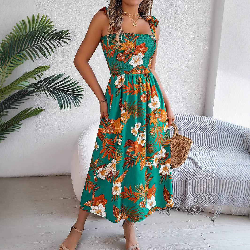 Loom & Soul™ Vestido Largo Corsé Floral – Vestido Playero sin Mangas de Cintura Alta para Mujer