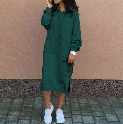 Sudadera larga con capucha para mujer – Bolsillo con cordón Ajuste casual