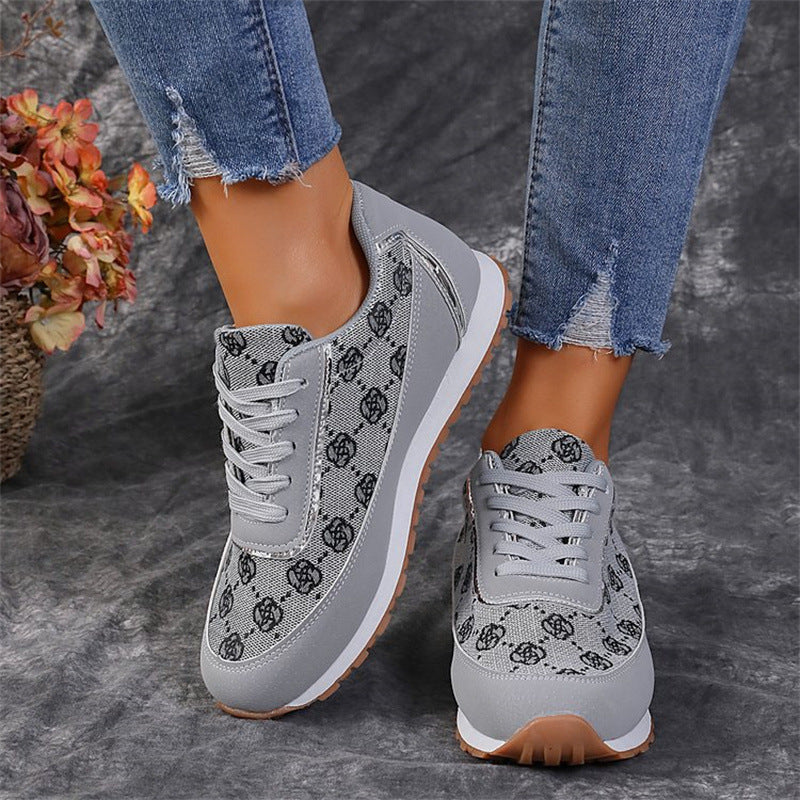 Zapatillas con cordones y estampado floral para mujer Loom & Soul – Calzado informal y ligero de PU para caminar y correr