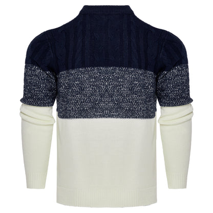 Men’s Color Block Cable Knit Sweater – Long Sleeve Pullover