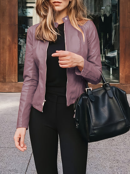 Chaqueta estilo motera de piel sintética – Corte entallado con cremallera