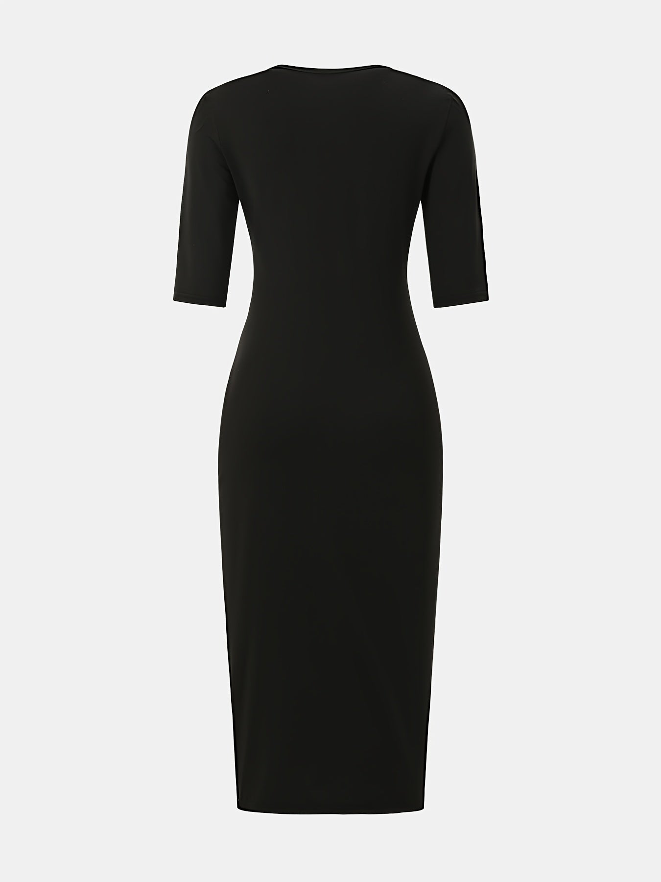 Vestido midi ajustado con cuello barco – Vestido elegante de manga corta con corte entallado