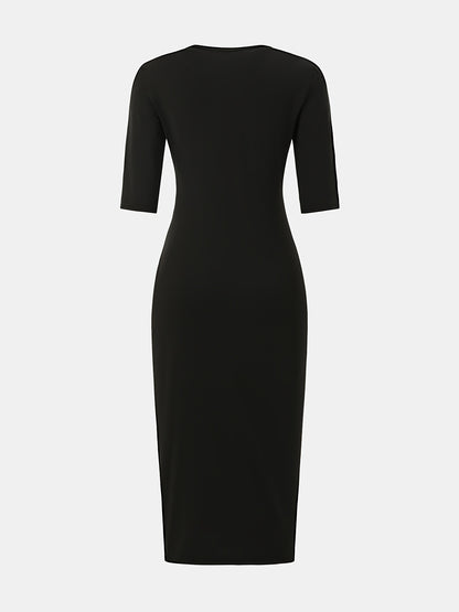 Vestido midi ajustado con cuello barco – Vestido elegante de manga corta con corte entallado