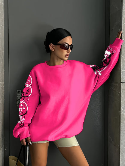 Sudadera con letras de grafiti para mujer – Jersey artístico negro para otoño/invierno