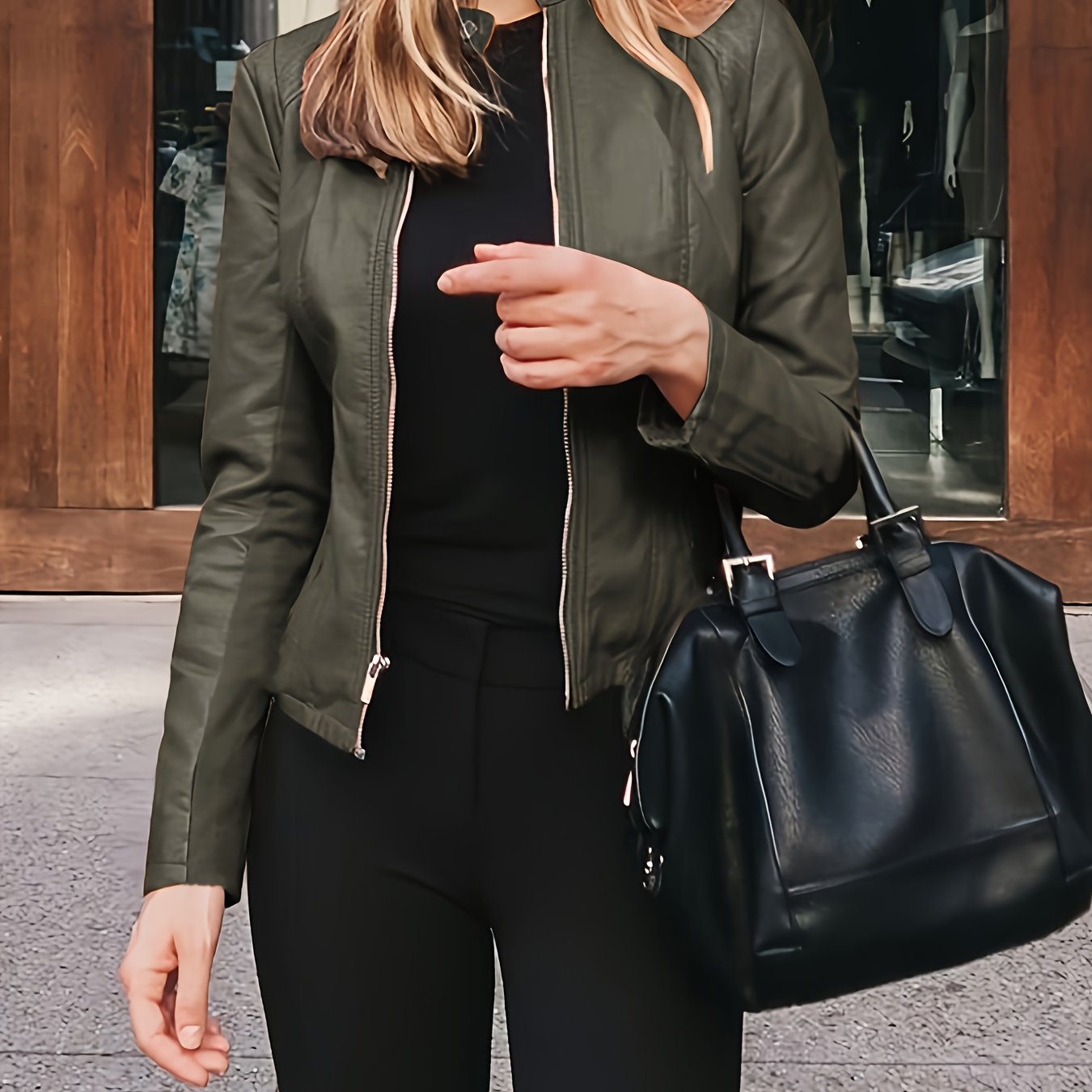 Chaqueta estilo motera de piel sintética – Corte entallado con cremallera