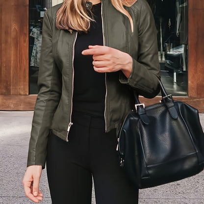Chaqueta estilo motera de piel sintética – Corte entallado con cremallera