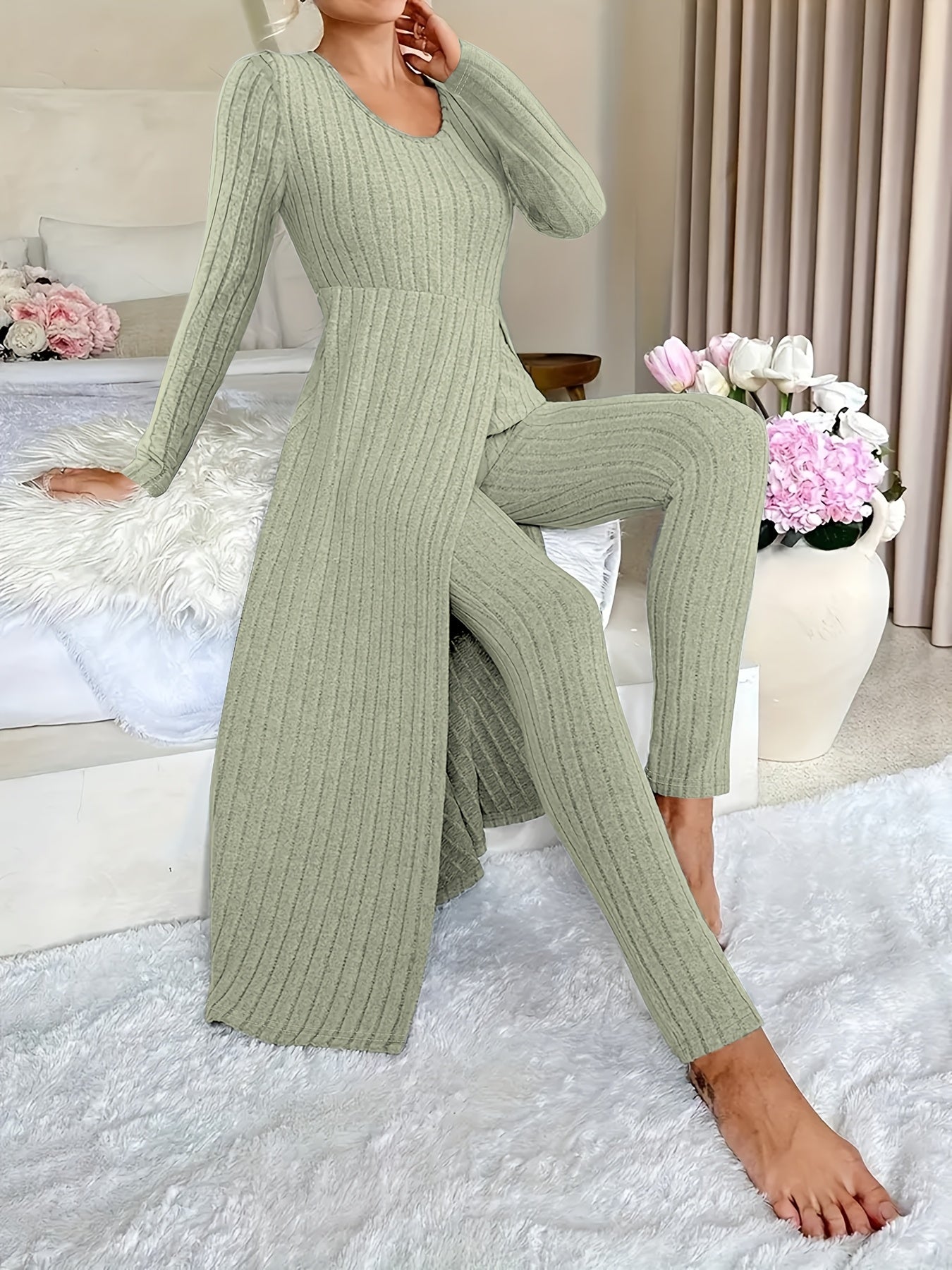 Ensemble deux pièces à carreaux – Haut à manches longues et pantalon assorti pour toutes les saisons