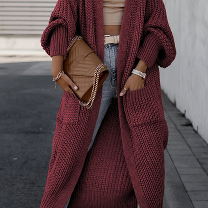 Elegante cárdigan acanalado con cuello en V profundo – Suéter de punto de otoño/invierno para mujer