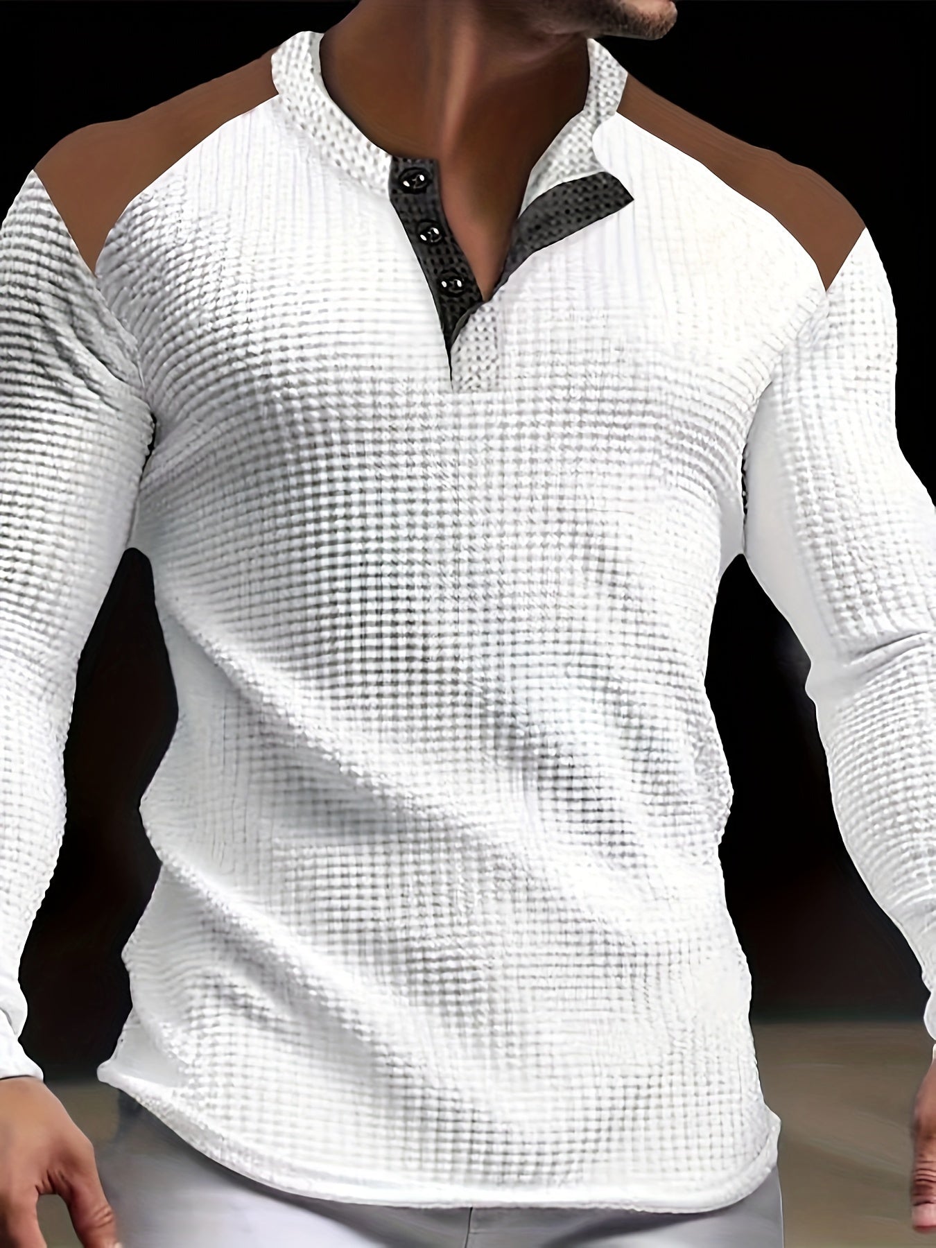 Haut Henley gaufré pour homme – Haut décontracté à manches longues et détails contrastants