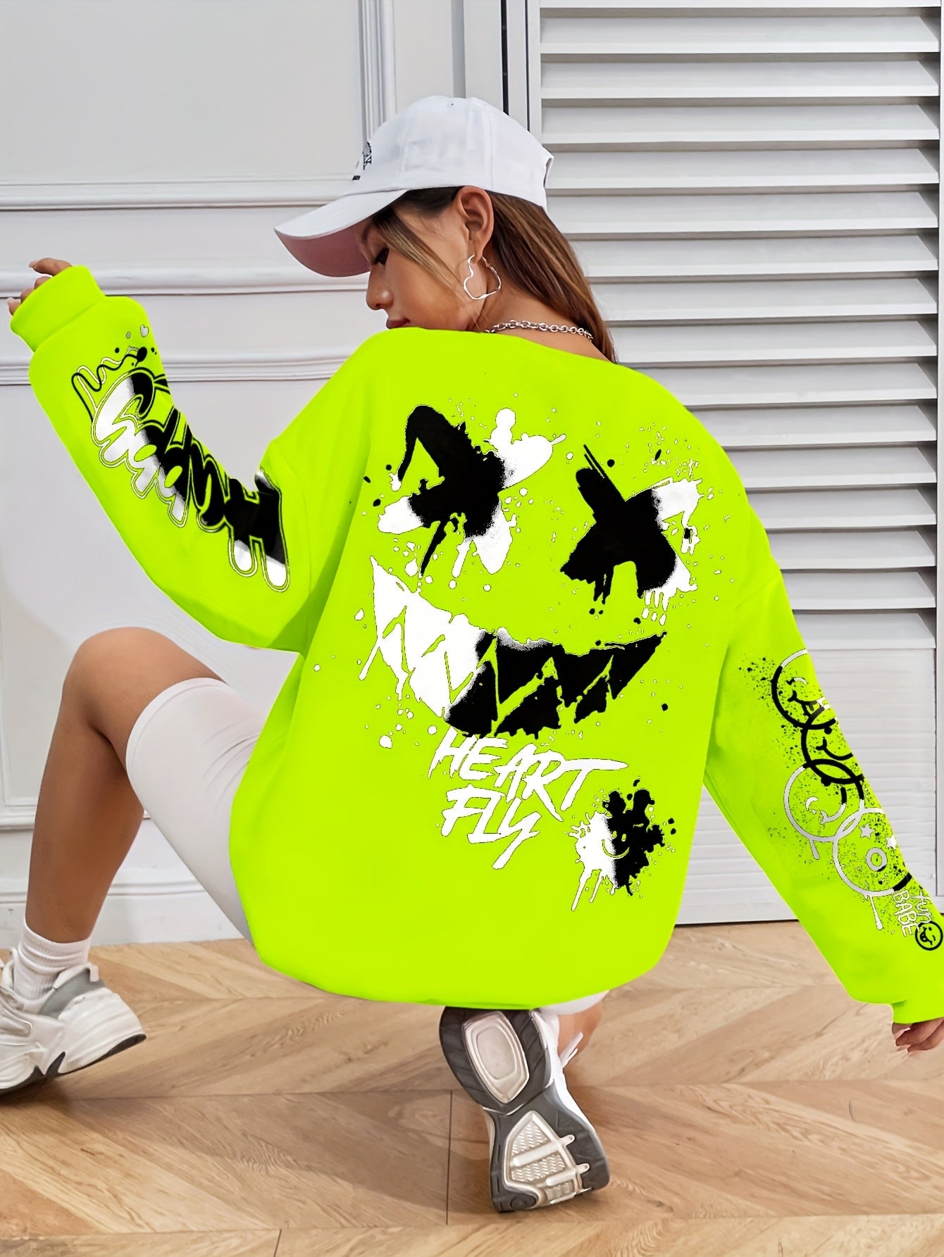 Sudadera con letras de grafiti para mujer – Jersey artístico negro para otoño/invierno
