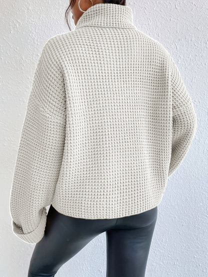 Pull gaufré col montant et épaules tombantes pour femme – Maille bleu vif
