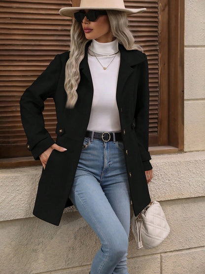 Loom & Soul™ Elegante Abrigo de Lana – Chaqueta de Solapa Cruzada de Largo Medio para Mujer, para un Estilo Invernal sin Esfuerzo