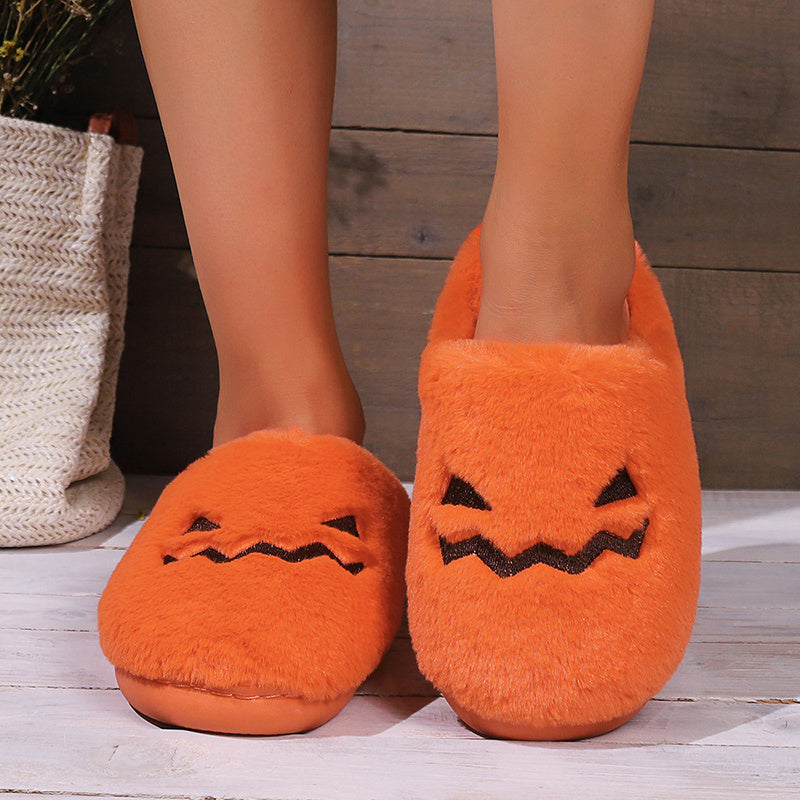 Chaussons Citrouille d'Halloween Loom & Soul – Chaussons d'intérieur chauds et douillets en peluche pour femme, pantoufles confortables antidérapantes (