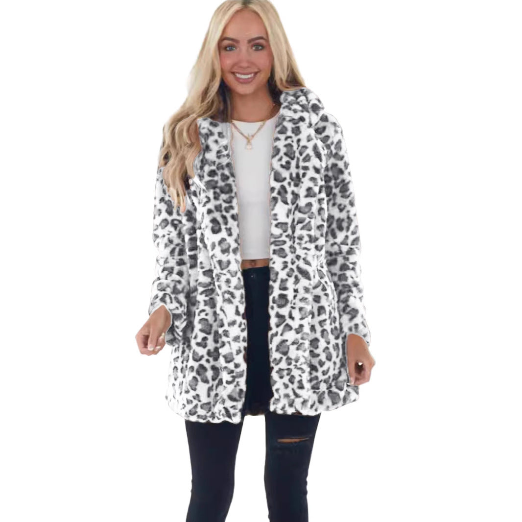 Chaqueta de felpa de leopardo para mujer – Abrigo de corte holgado