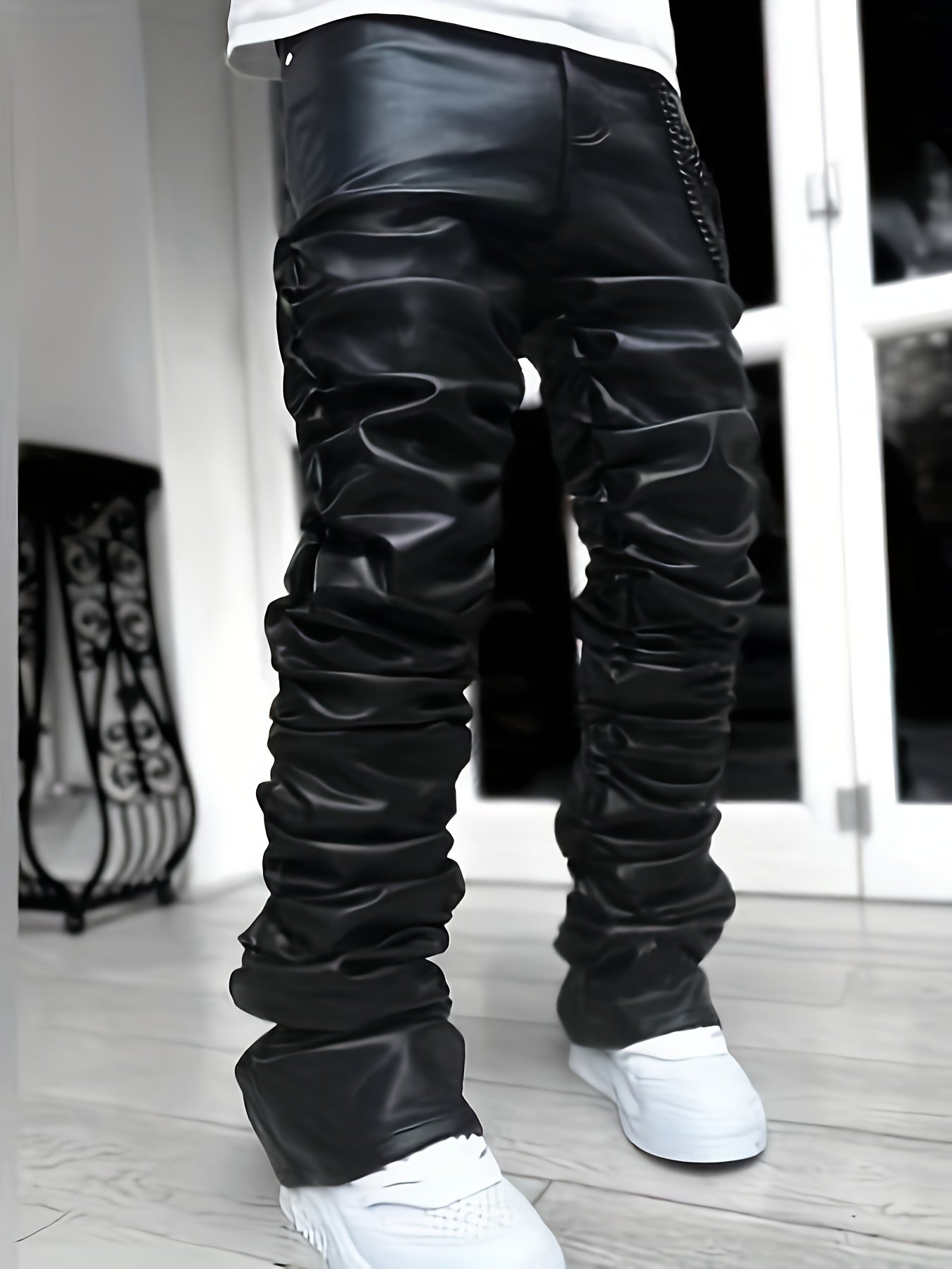 Men’s Casual Long Pants – Loose-Fit Straight-Leg Polyester Trousers