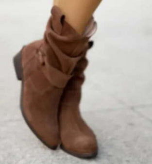 Botas de pantorrilla media con puntera puntiaguda para mujer de Loom & Soul – Botas vaqueras de gamuza a la moda con cremallera y tacón cuadrado