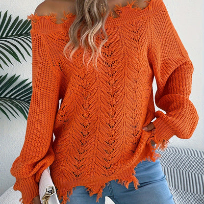 Suéter de punto sin hombros para mujer – Sudadera de punto elegante para otoño/invierno