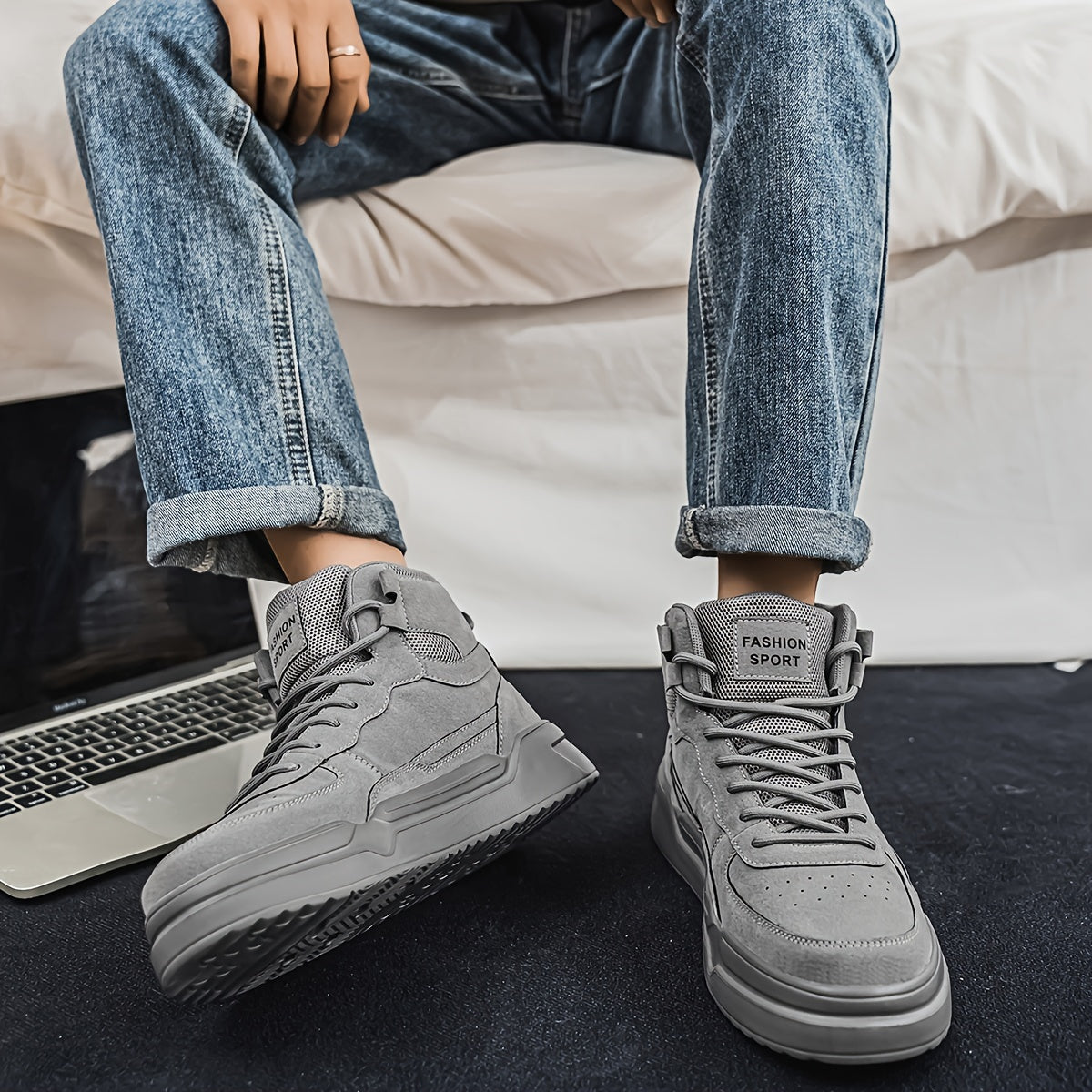 Zapatillas de deporte urbanas de caña alta para hombre – Zapatillas deportivas con cordones