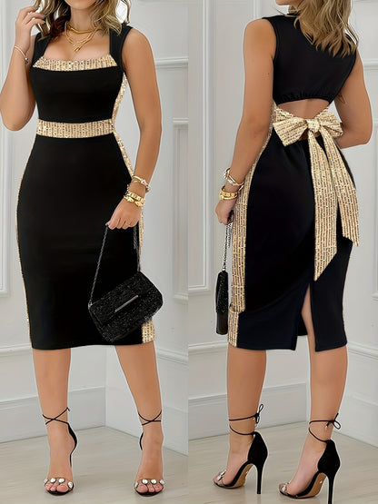Sequin Bodycon Midi Dress – Elegant Black Party & Formal Event Dress
