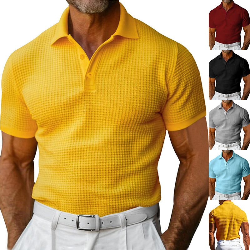 Polo para hombre Loom & Soul™ con textura de gofre – Camisa de verano de manga corta, corte entallado y solapa