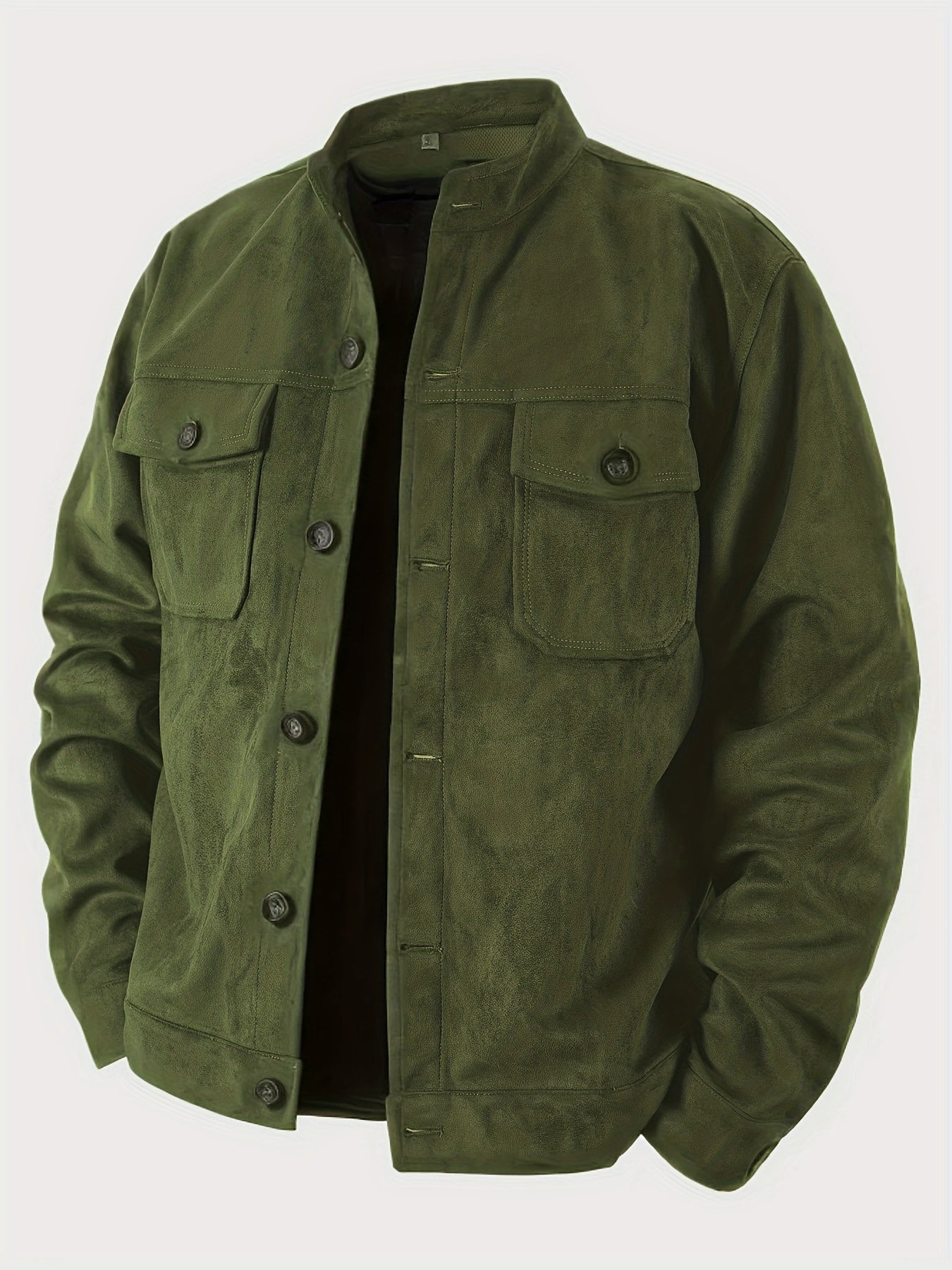 Chaqueta de ante sintético para hombre – Abrigo informal con cuello alto y botones