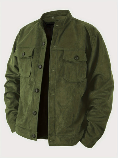 Chaqueta de ante sintético para hombre – Abrigo informal con cuello alto y botones