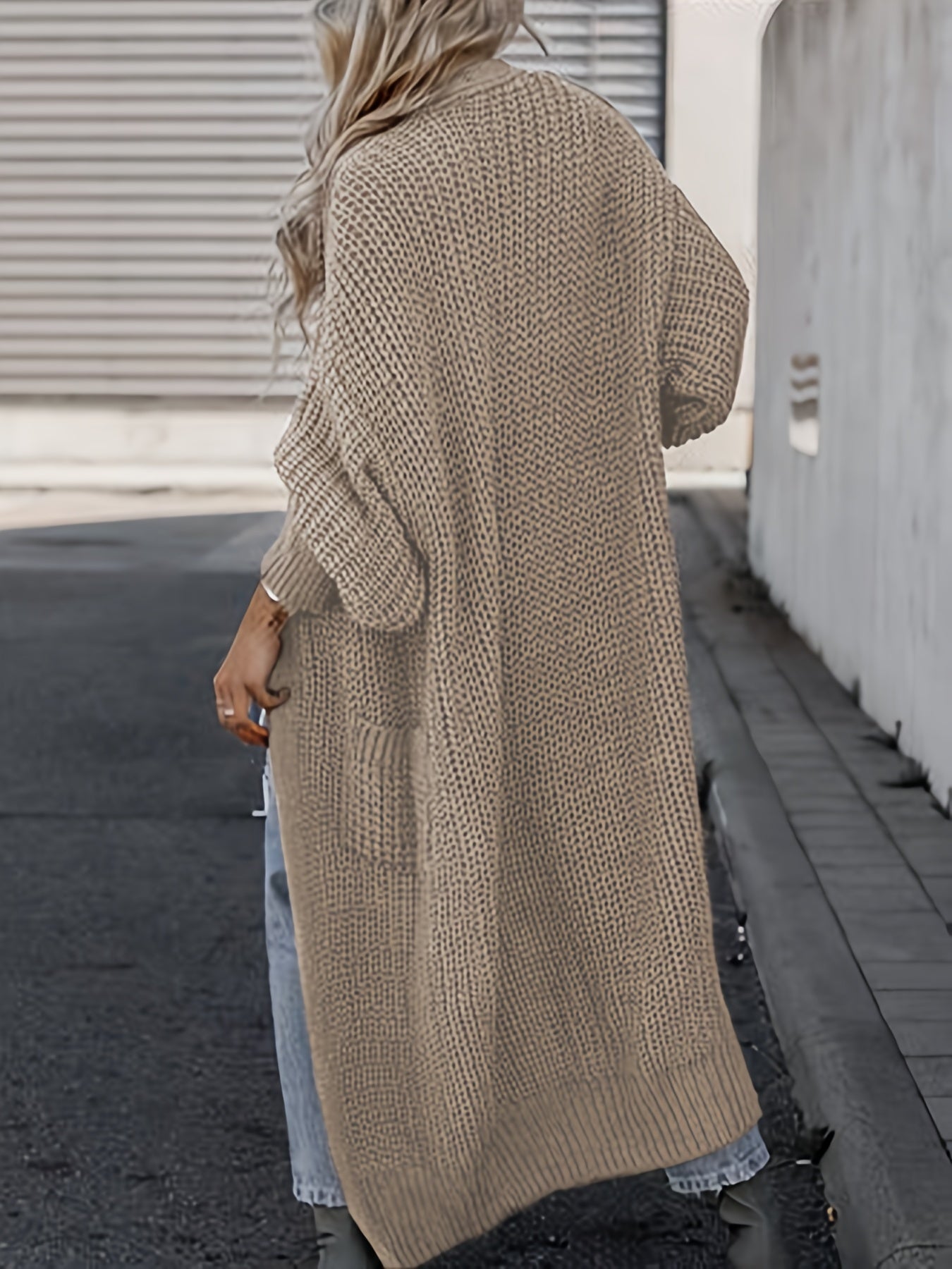 Elegante cárdigan acanalado con cuello en V profundo – Suéter de punto de otoño/invierno para mujer