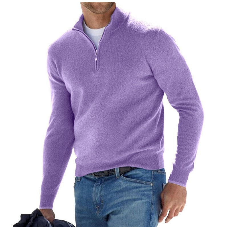 Suéter con cremallera y cuello en V para hombre – Jersey informal con tacto de cachemira para otoño
