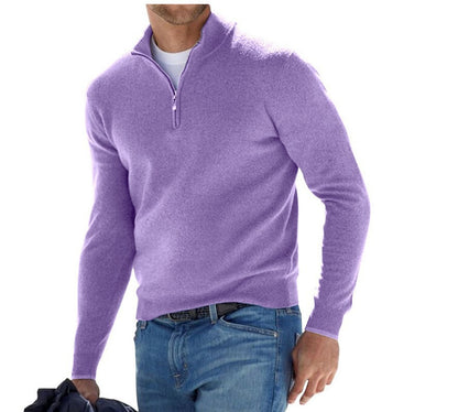 Suéter con cremallera y cuello en V para hombre – Jersey informal con tacto de cachemira para otoño