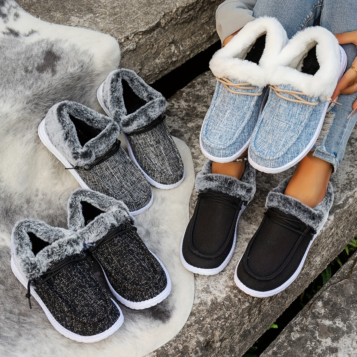 Mocassins à enfiler pour femmes – Chaussures d'hiver décontractées chaudes et antidérapantes avec semelle en EVA