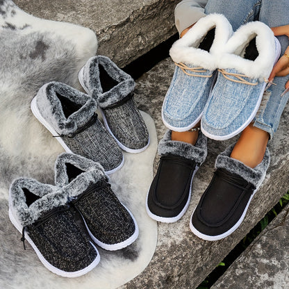 Mocassins à enfiler pour femmes – Chaussures d'hiver décontractées chaudes et antidérapantes avec semelle en EVA